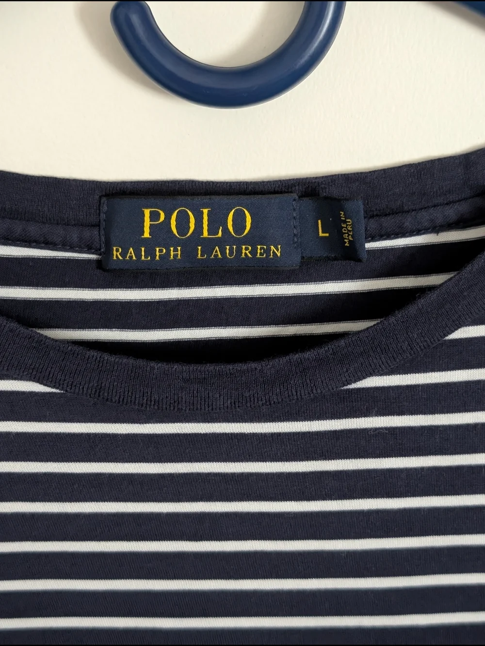 Polo Ralph Lauren Mens Navy White Striped Logo Cotton Jersey T-Shirt L